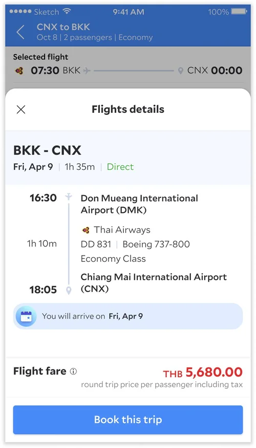 Before revamp: flights details