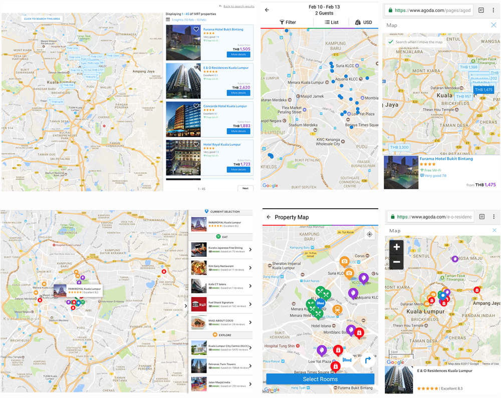 2017-era Agoda map experience: multiple map-related states and patterns