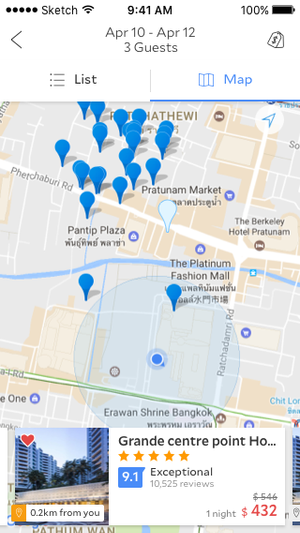 Test: swipeable card view and distance information