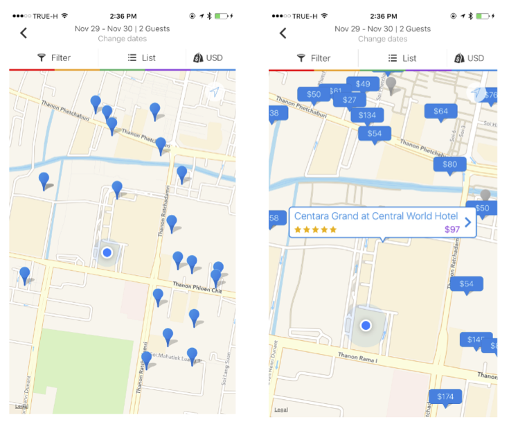 Interaction between map pins and property cards