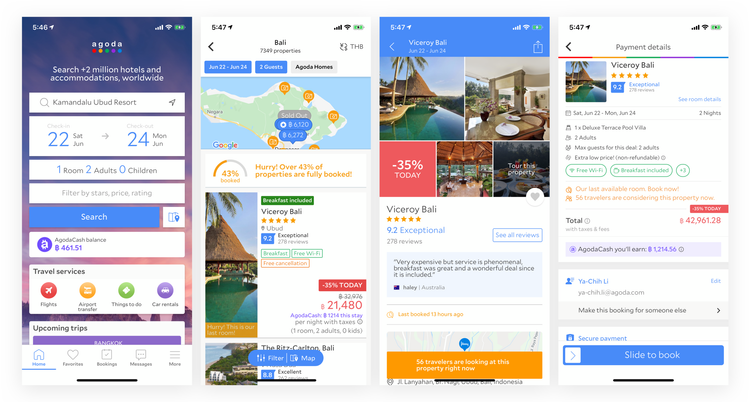 Agoda app UI before the 2019 refresh, showing fragmented patterns